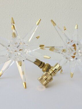 Pair of Retro Modern Gold Leaf Tipped Lucite Starburst Table Lamp Finials
